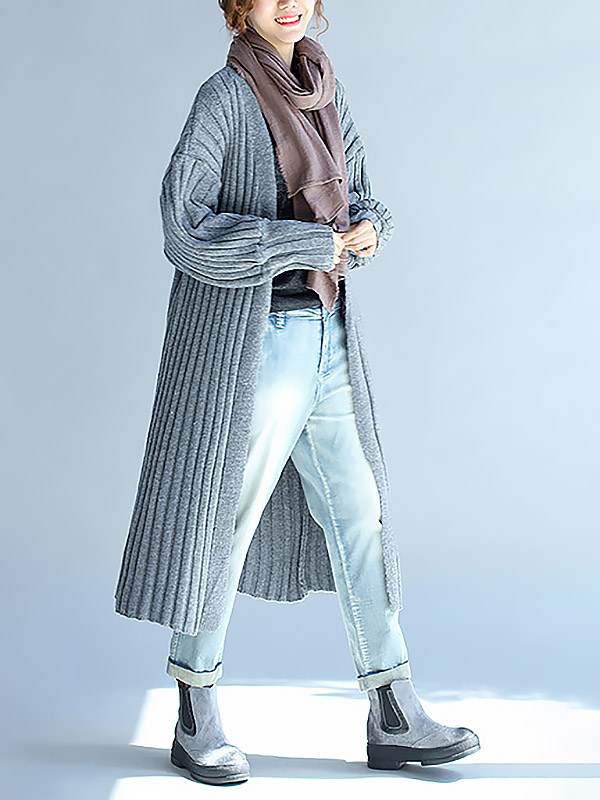 Grey Maxi Knitted Cardigan