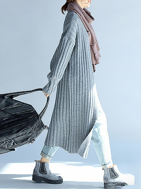 Grey Maxi Knitted Cardigan