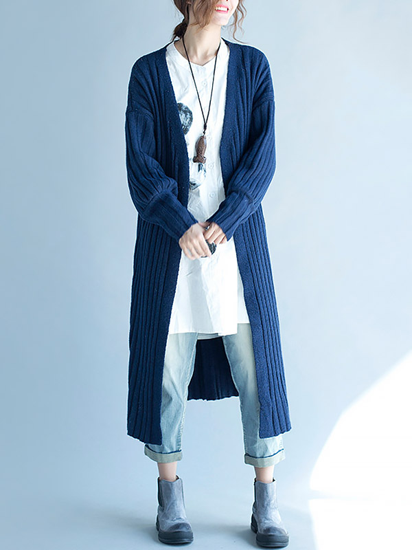 Blue Maxi Knitted Cardigan