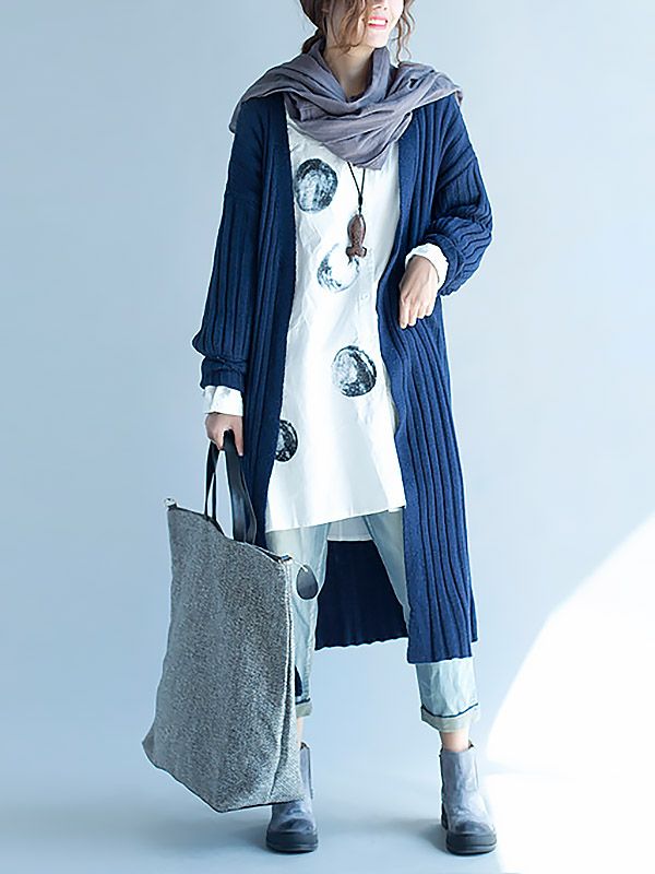 Blue Maxi Knitted Cardigan