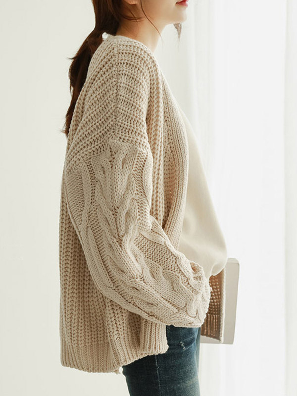 Apricot Cable Knit Cardigan