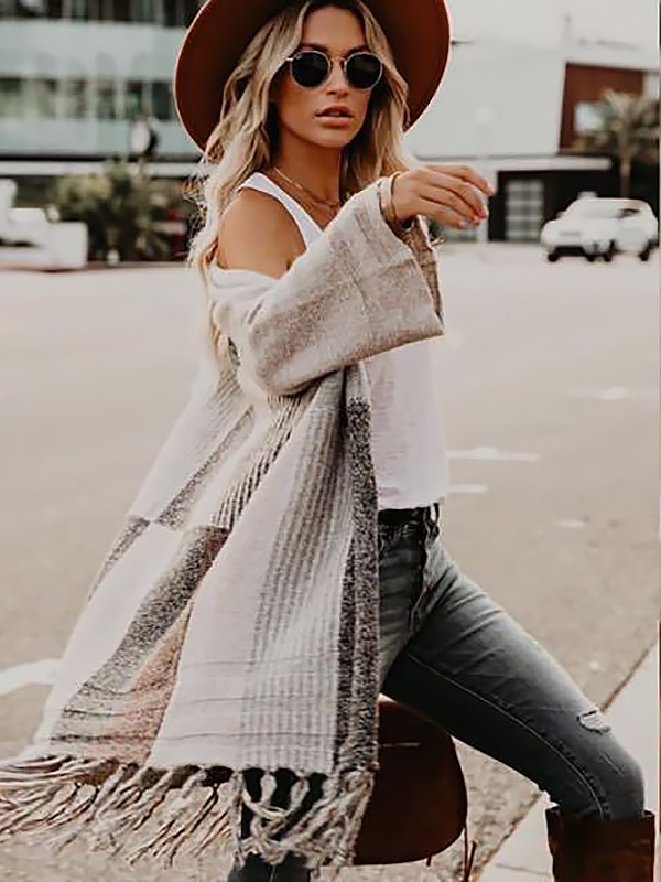 Grey Long Cardigan with Tassel