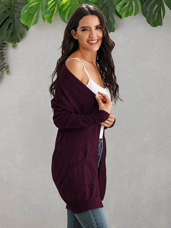 Burgundy V Neck Slim Fit Cardigan