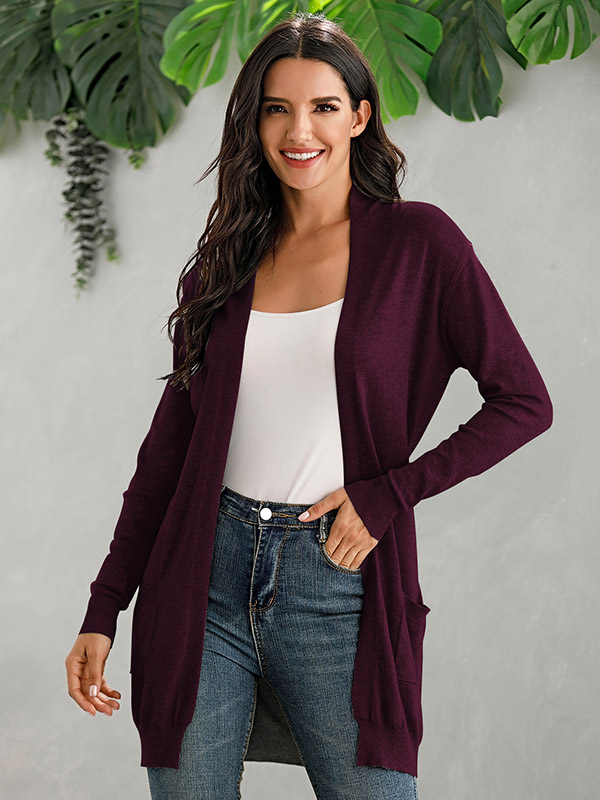 Burgundy V Neck Slim Fit Cardigan