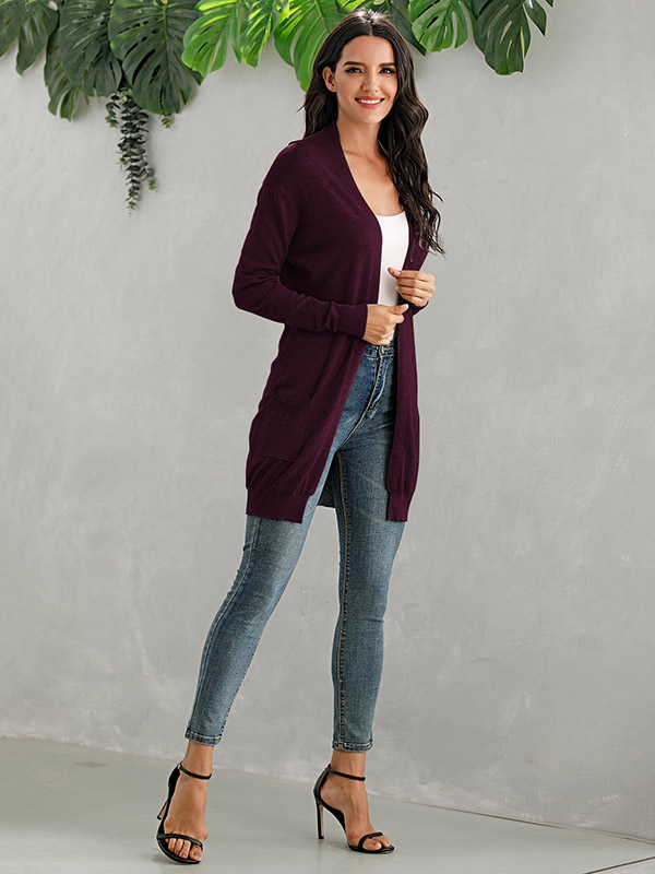 Burgundy V Neck Slim Fit Cardigan