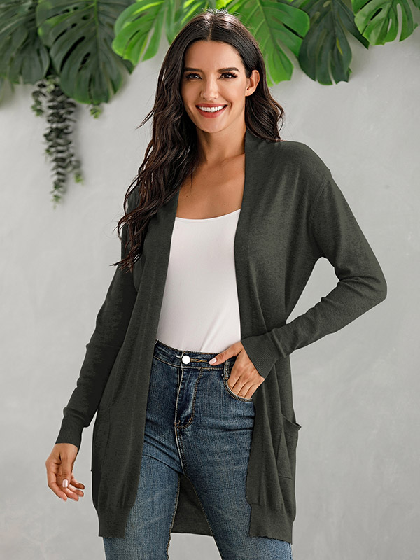 Dark Green V Neck Slim Fit Cardigan