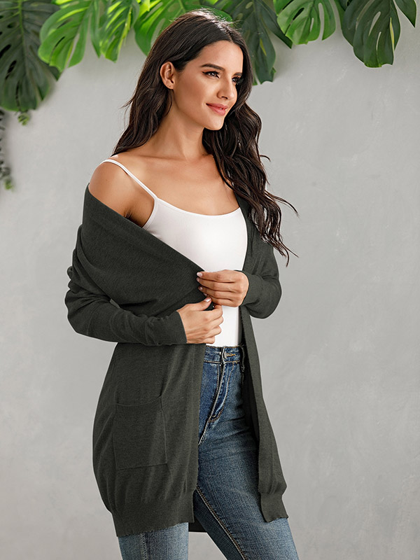 Dark Green V Neck Slim Fit Cardigan