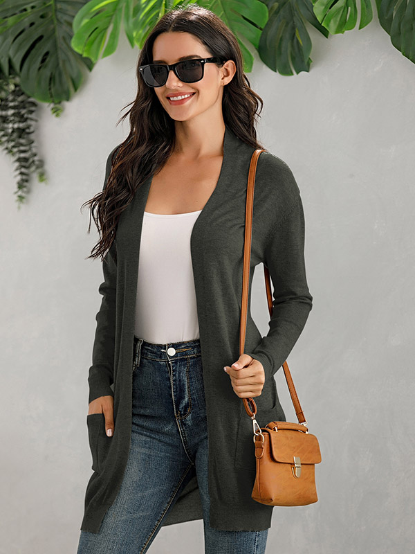 Dark Green V Neck Slim Fit Cardigan