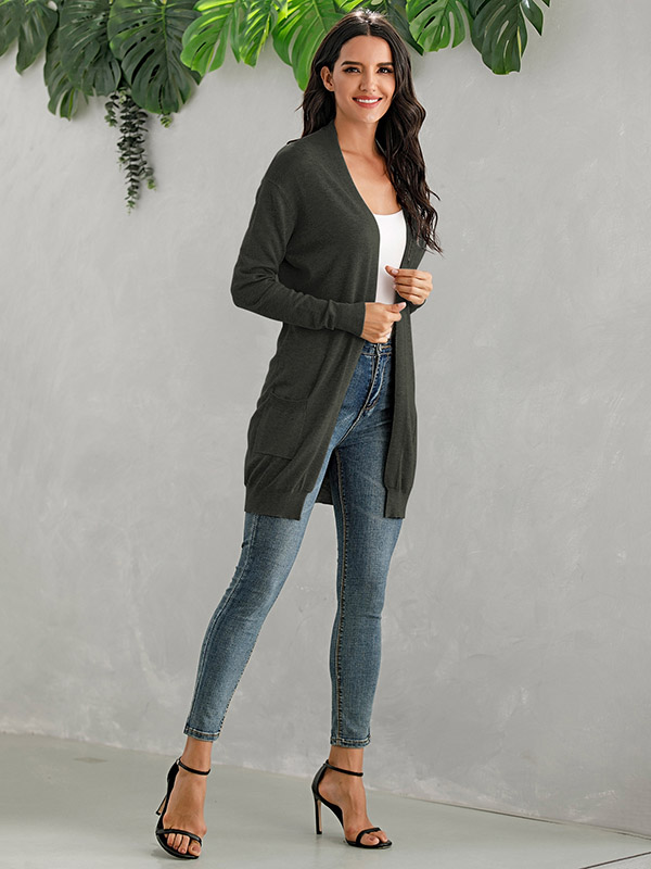 Dark Green V Neck Slim Fit Cardigan