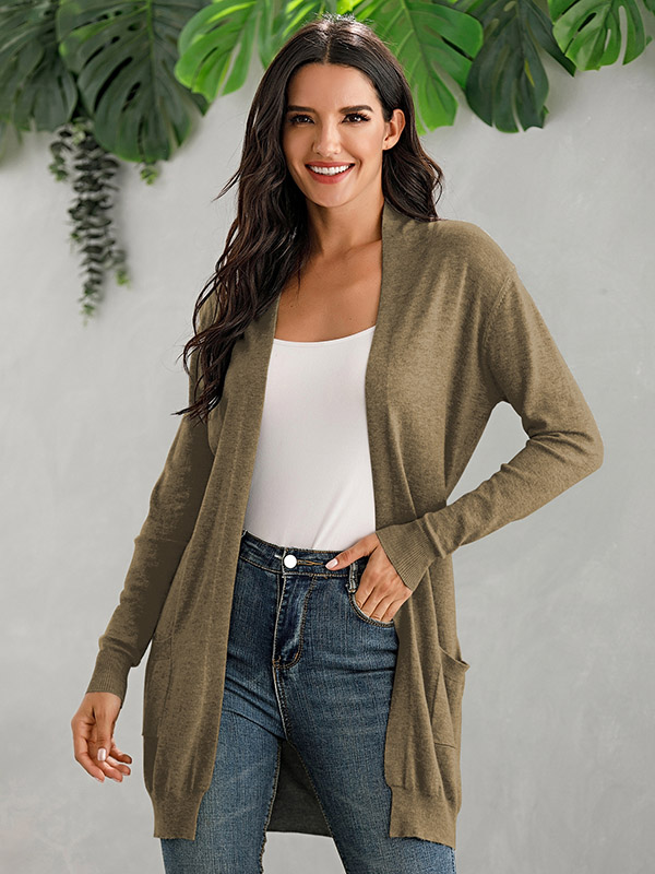 Brown V Neck Slim Fit Cardigan