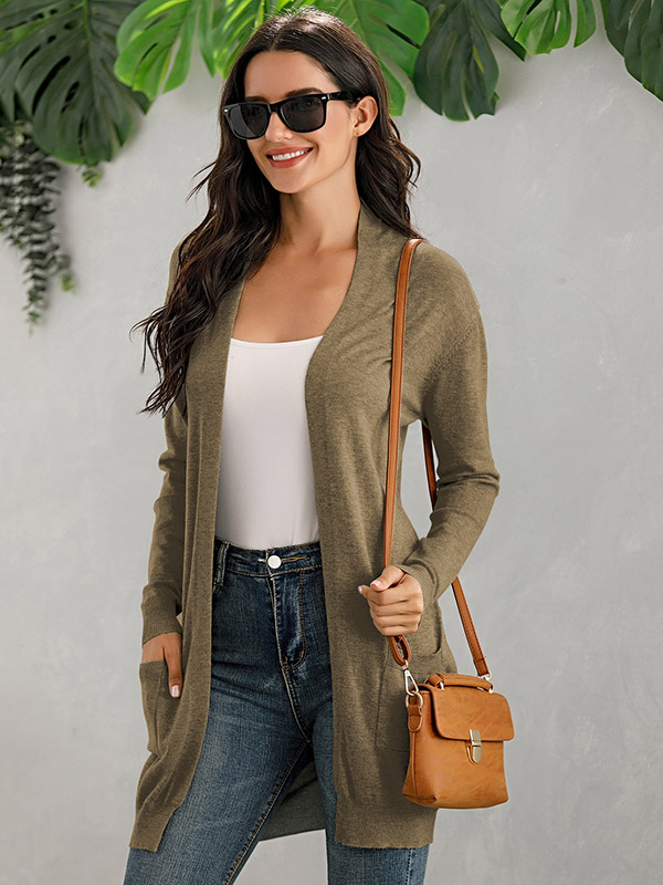 Brown V Neck Slim Fit Cardigan