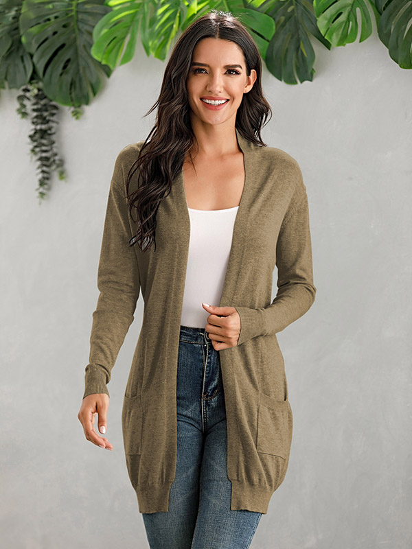 Brown V Neck Slim Fit Cardigan