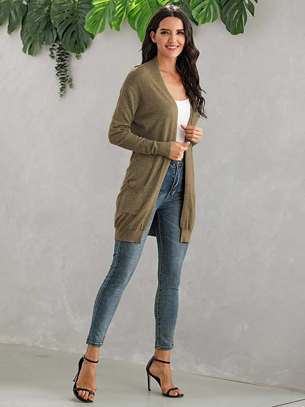 Brown V Neck Slim Fit Cardigan