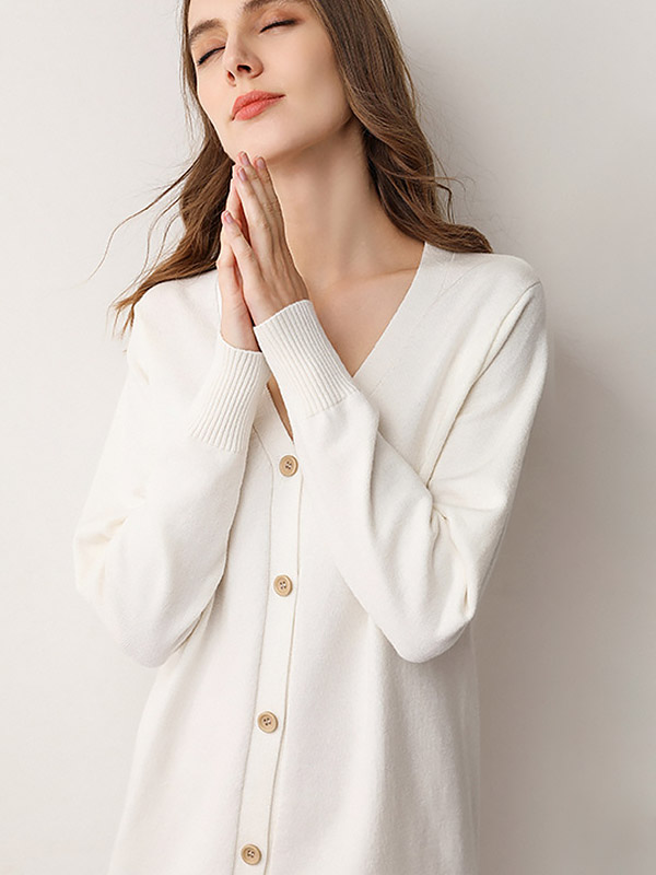 White V Neck Cardigan