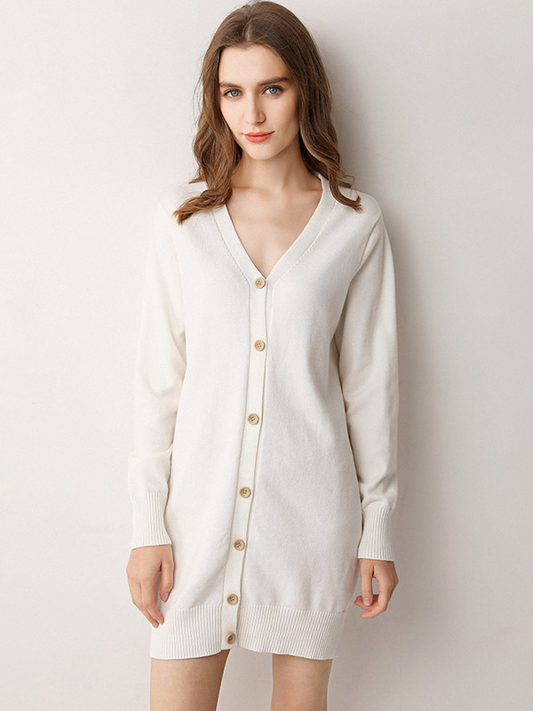 White V Neck Cardigan