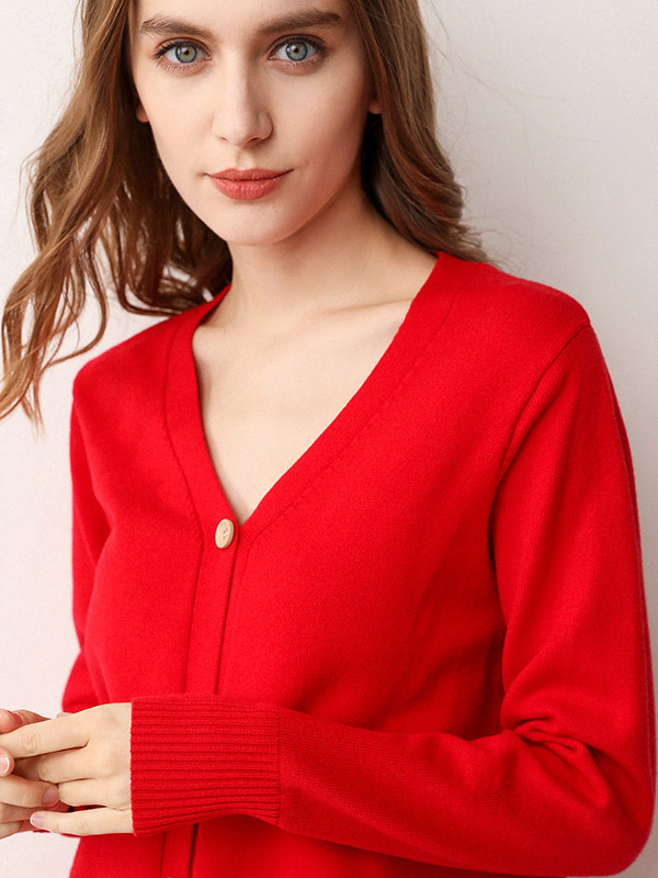 Red V Neck Cardigan