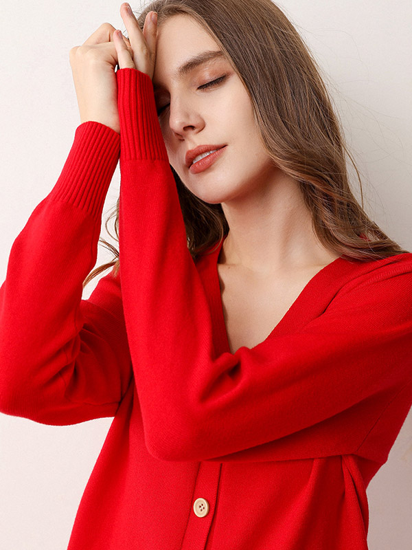 Red V Neck Cardigan