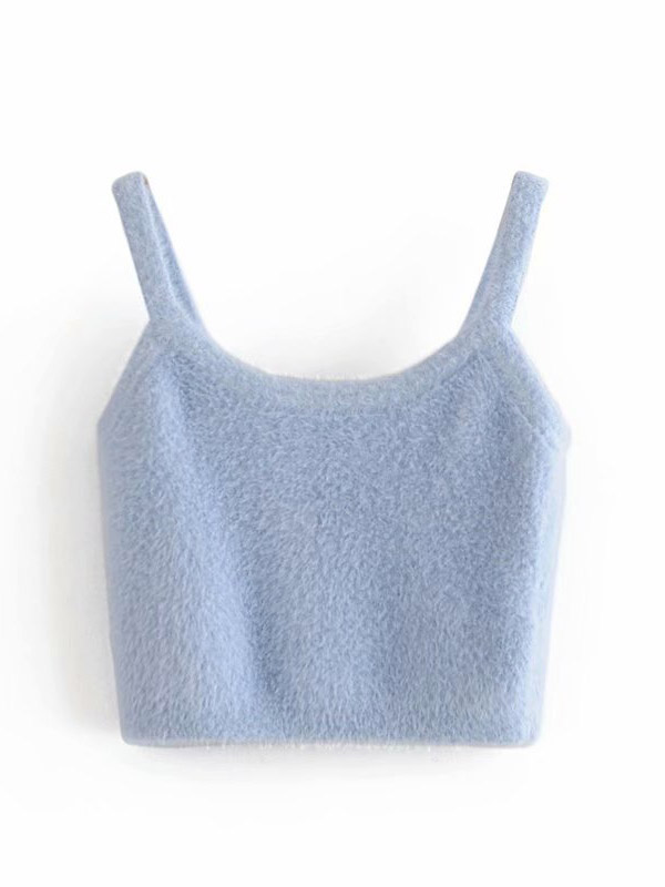 Blue Knitted Cropped Cardigan Sets