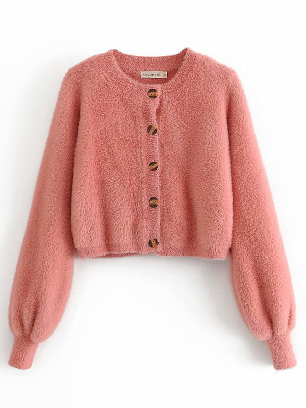 Pink Knitted Cropped Cardigan Sets