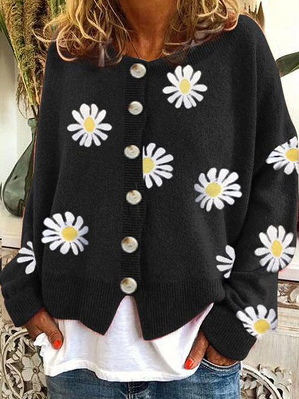 Black Daisy Patterned Cardigan