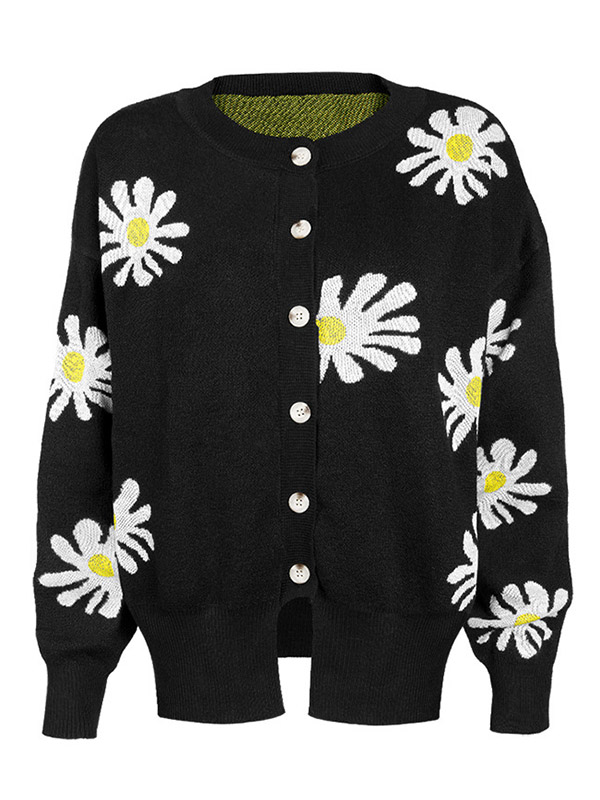 Black Daisy Patterned Cardigan