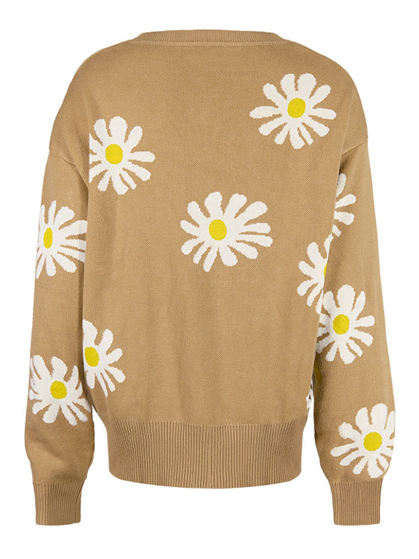 Khaki Daisy Patterned Cardigan