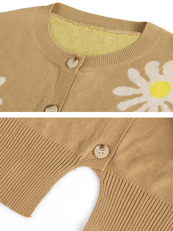 Khaki Daisy Patterned Cardigan