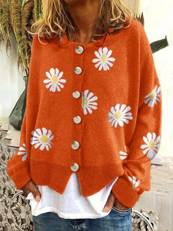 Orange Daisy Patterned Cardigan