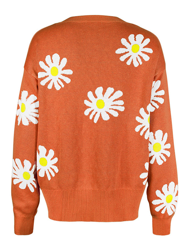 Orange Daisy Patterned Cardigan