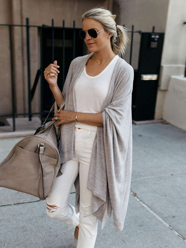 Grey Cardigan with Irregular Hem