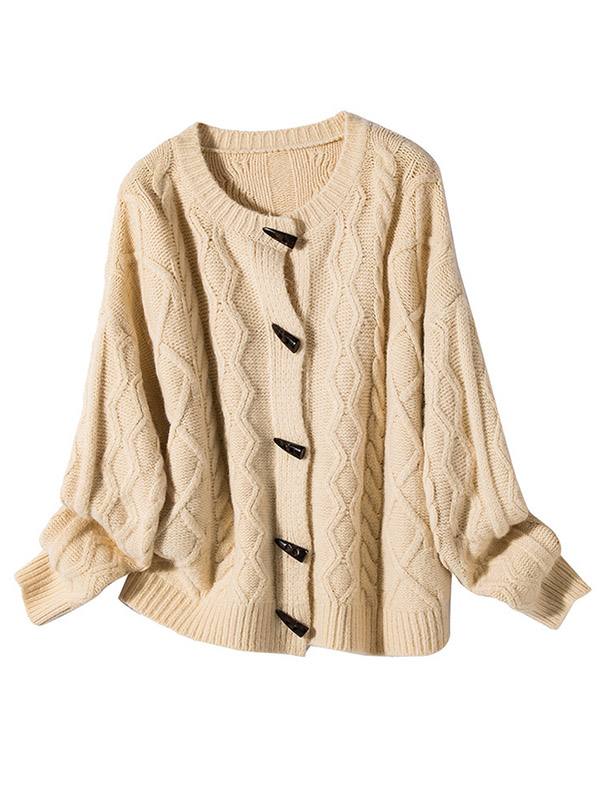 Apricot Round Neck Cable Knit Cardigan