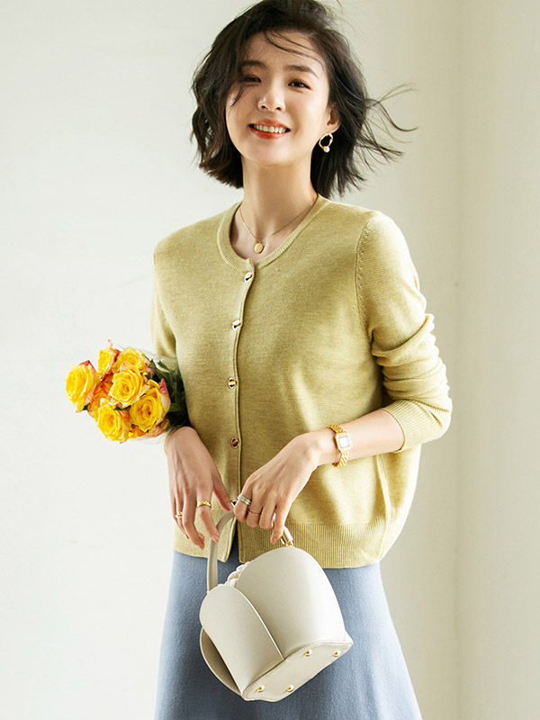 Yellow Round Neck Cardigan