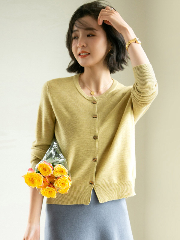 Yellow Round Neck Cardigan