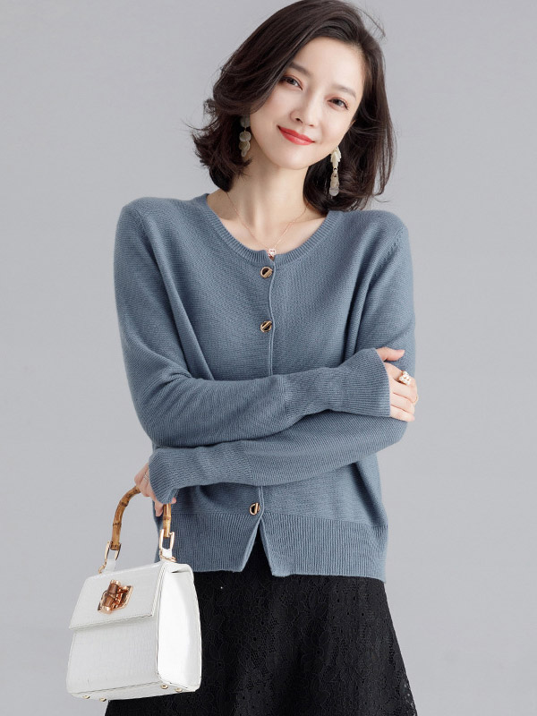 Blue Round Neck Cardigan