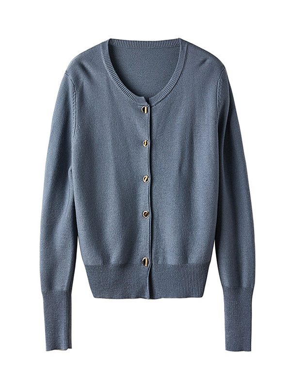 Blue Round Neck Cardigan