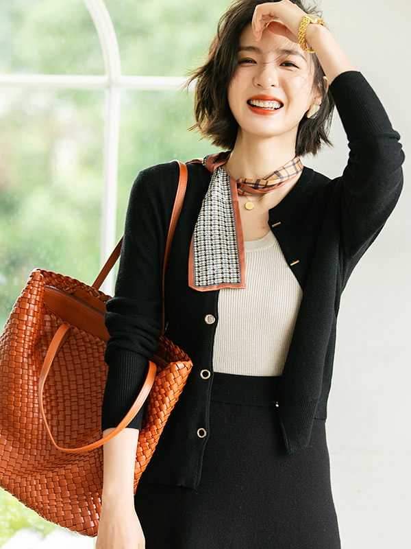 Black Round Neck Cardigan