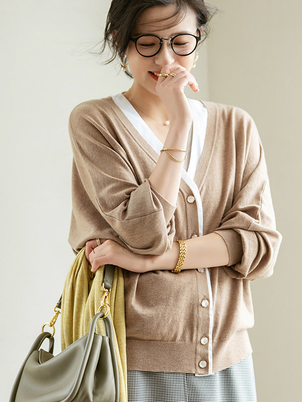 Brown Bat Sleeves Knitted Cardigan