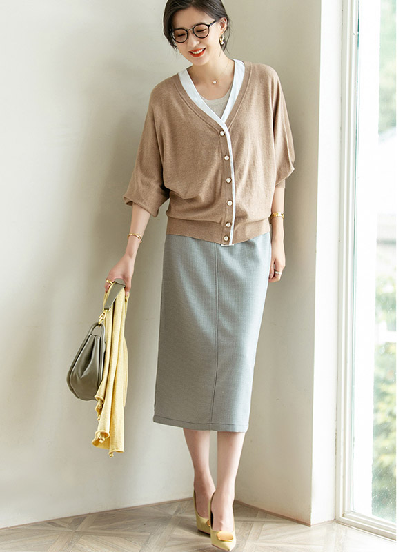 Brown Bat Sleeves Knitted Cardigan