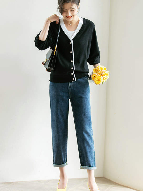 Black Bat Sleeves Knitted Cardigan