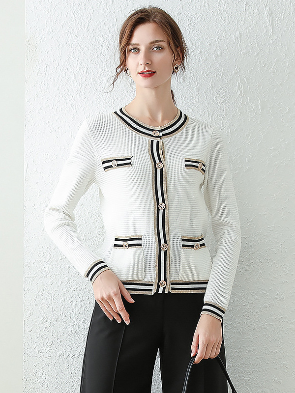 White Beading Design Elegant Style Knit Cardigan