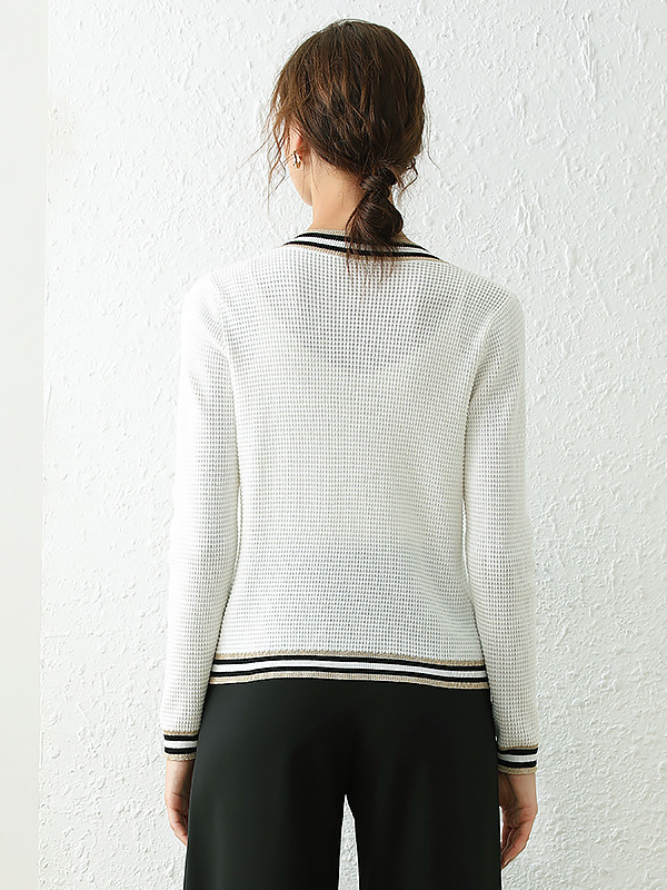 White Beading Design Elegant Style Knit Cardigan