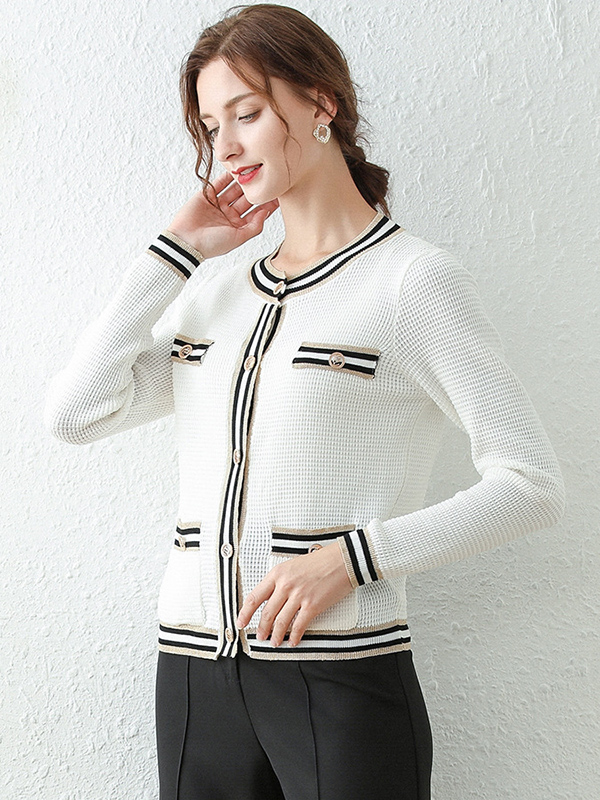 White Beading Design Elegant Style Knit Cardigan