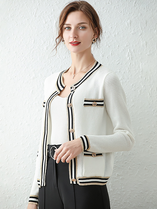 White Beading Design Elegant Style Knit Cardigan