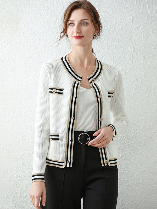 White Beading Design Elegant Style Knit Cardigan