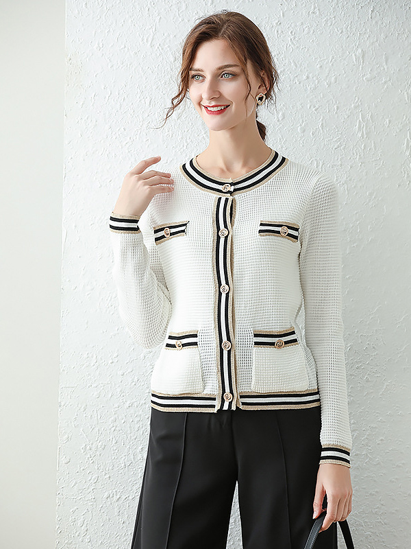 White Beading Design Elegant Style Knit Cardigan