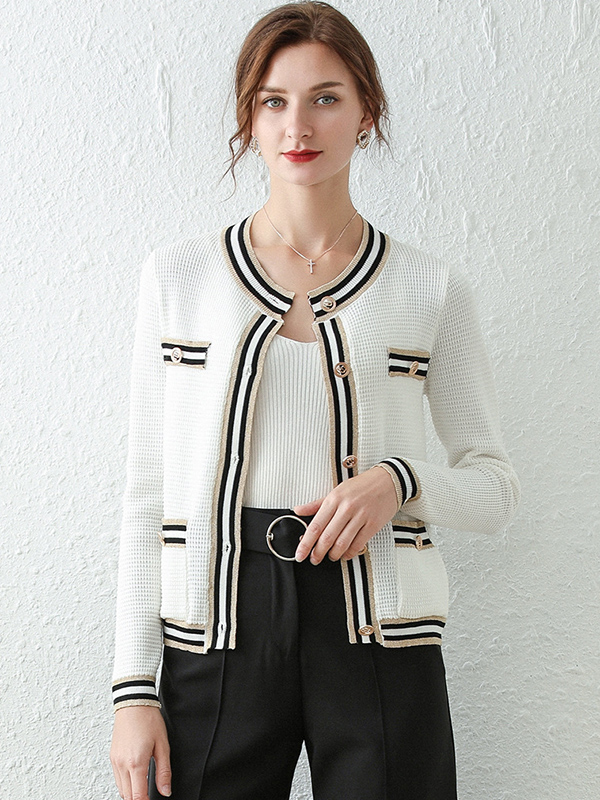 White Beading Design Elegant Style Knit Cardigan