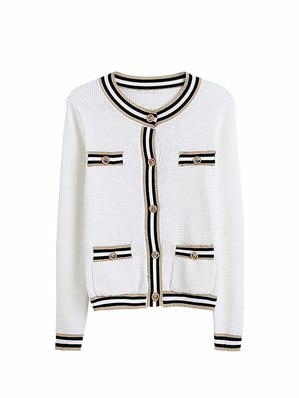 White Beading Design Elegant Style Knit Cardigan