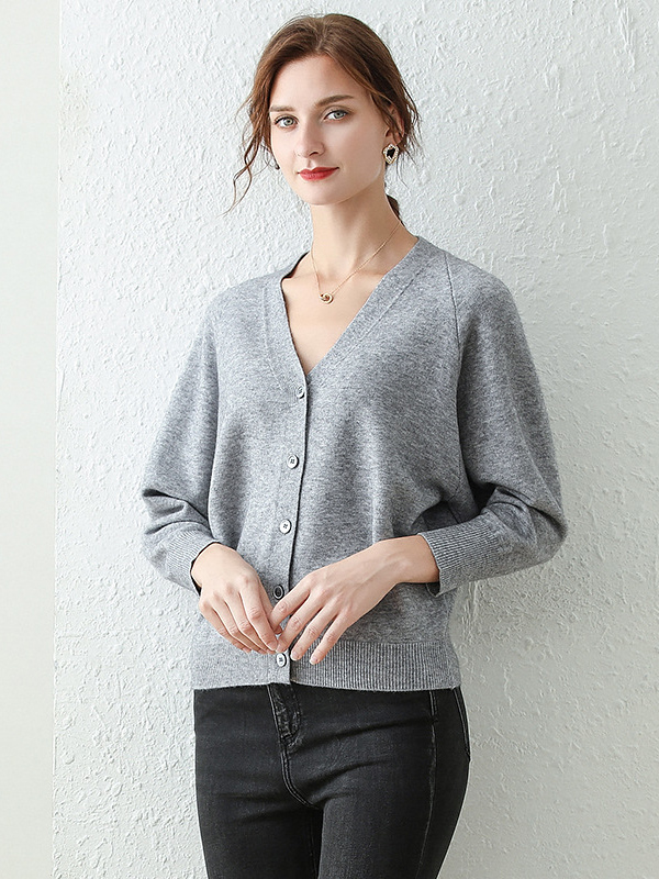 Grey Cape Sleeve Retro Button placket Knit Cardigan