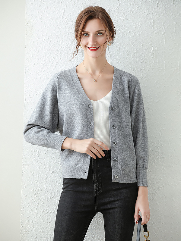 Grey Cape Sleeve Retro Button placket Knit Cardigan