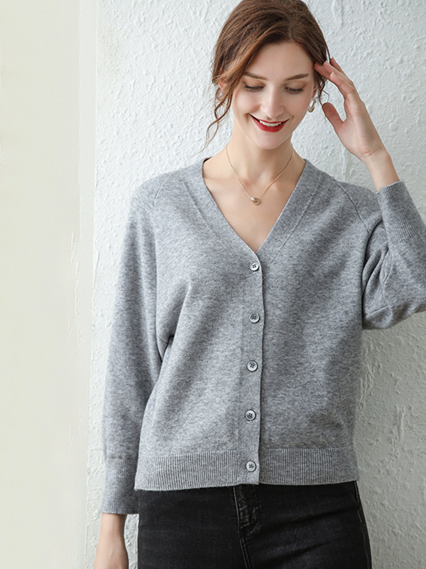 Grey Cape Sleeve Retro Button placket Knit Cardigan